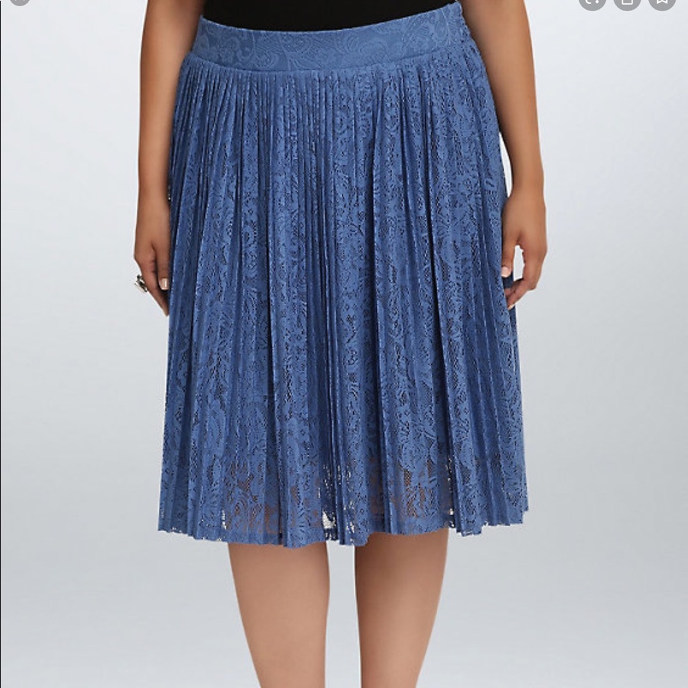 Torrid Pleated Lace Dust Blue Midi Skirt